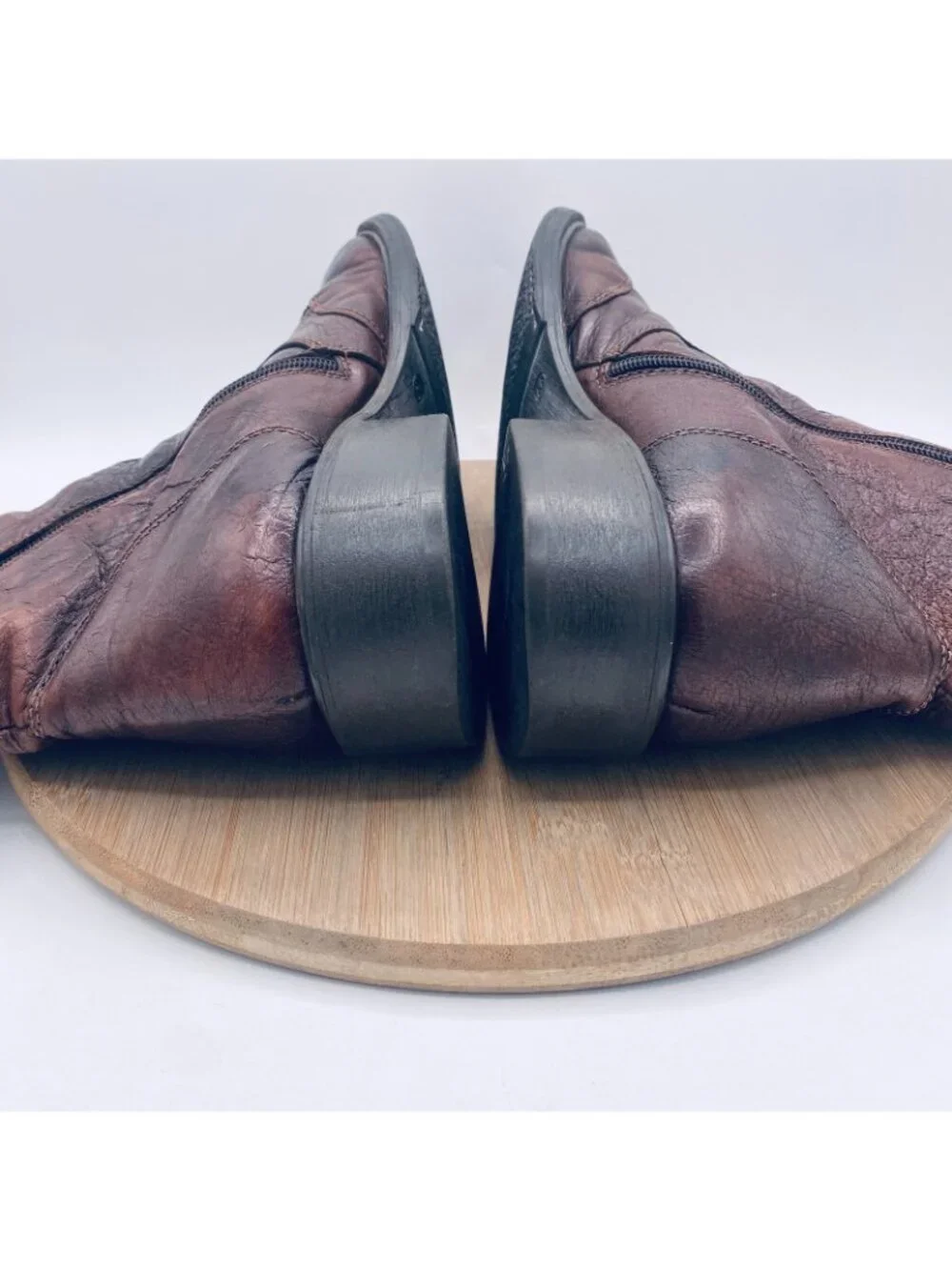 Aldo Shoes Mens 11 44 Brown Leather Cap Toe Ankle Boots Zip Hipster